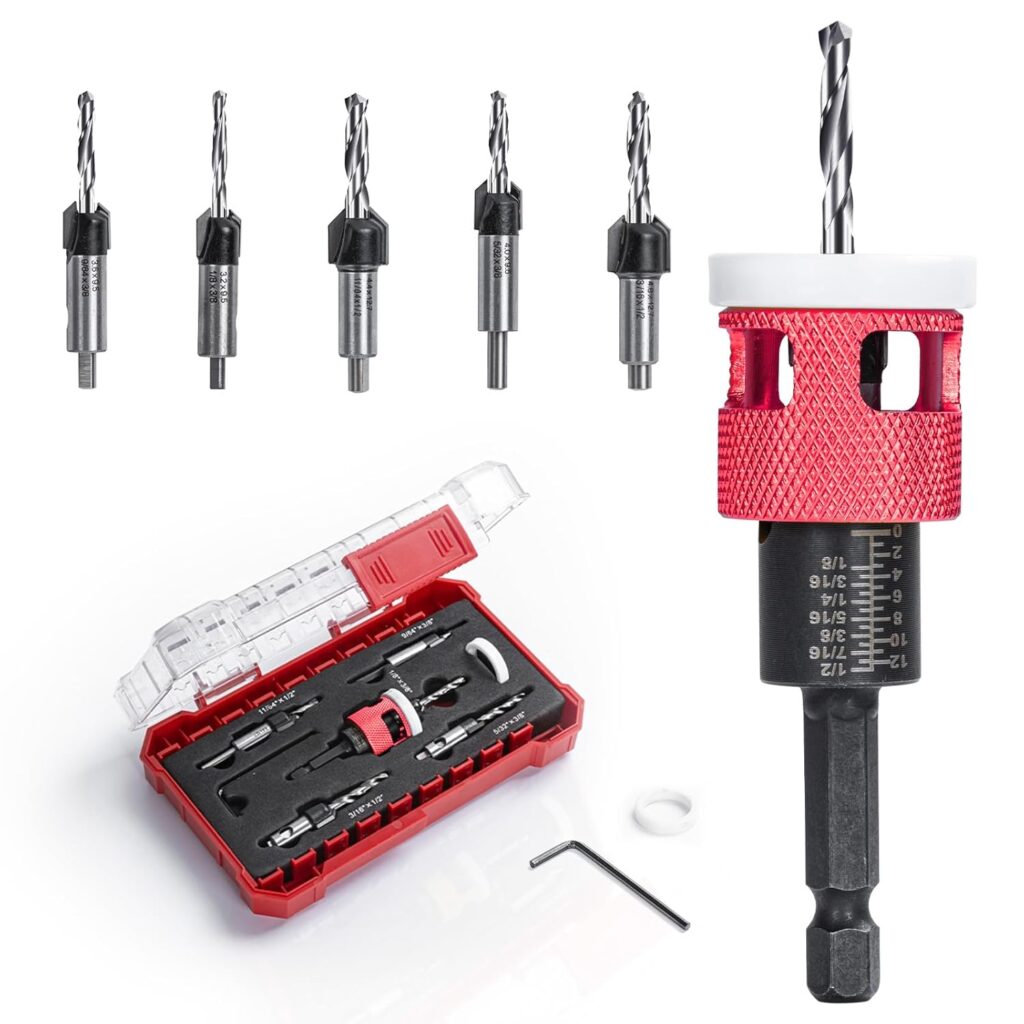 5-Piece Countersink Drill Bit Set with Low Friction Depth Stop